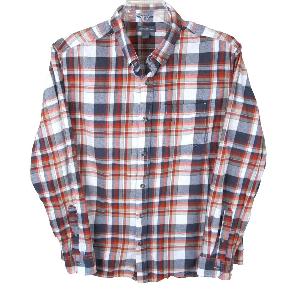 Eddie Bauer Classic Fit Long Sleeve Flannel Shirt Men's L Red Plaid Cotton